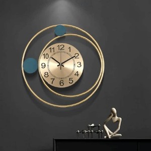 Luxury Gold Atom Style Metal <b>Wall</b> <b>Clock</b> with Hexagon Center Design <b>for</b> Modern <b>Living</b> <b>Room</b> and Artistic <b>Wall</b> Decor - Product Image 2