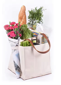<b>Canvas</b> Tote <b>Bag</b> with Leather Handles Reusable Shopping <b>Bag</b> <b>Large</b> Capacity Organizer Tote for Grocery Market and Daily Use - Product Image 4