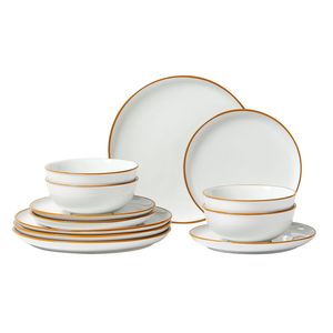 Servizio per 4 persone, set di stoviglie in ceramica antigraffio da 12 pezzi, lavabile in lavastoviglie e adatto al microonde, in materiale ABS, set di piatti e ciotole. - Product Image 1