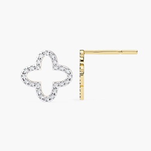 Pendientes de Oro de 14K de Primera Calidad con Diamantes en Forma de Trébol Abierto, 0.25CT, Diamantes Creados en Laboratorio, Pendientes Florales para Uso Diario, Joyería Fina para Mujer - Product Image 2