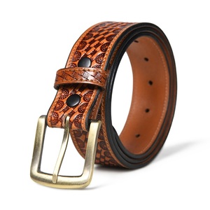 Export Quality New Basketweave Design Embossed Brown Vegetable Tanned Western Leather <b>Tooling</b> <b>Belt</b> for Men and Women - Product Image 6