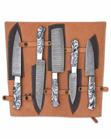 Ensemble de couteaux en acier Damas 5 pièces 8-9,9 pouces, finition satinée, manche en résine, couteaux de cuisine pour chef, ambidextres, lame droite tranchante