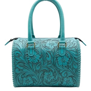 Sac Speedy en cuir turquoise fait main, motif animalier de luxe, sac à main western en cuir véritable, fermeture éclair vintage - Product Image 3