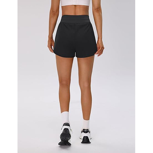LEAFITS Short de sport noir taille haute pour femme avec cordon de serrage, séchage rapide et respirant, poches zippées pour la course et l'entraînement en salle de sport - Product Image 3