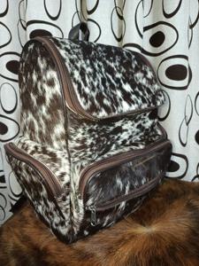 Western Style Genuine Leather Hair on Portable Zipper Letter Backpack Cowhide Travel <b>Laptop</b> School Rucksack Bag HNBP-0053 - Product Image 2