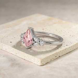 Kite Cut Pink Tourmaline <b>Ring</b> 925 Sterling Silver Natural Tourmaline Engagement <b>Ring</b> Minimalist October Birthstone - Product Image 1