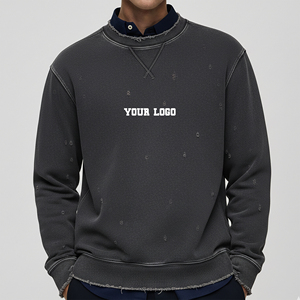 เสื้อฮู้ดดี้ผ้าฝ้าย 100% ระบายอากาศได้ดี สไตล์ฮิปฮอป คอโอ ทรงหลวม สีพื้น แต่งขาดแบบลำลอง สั่งทำได้ - Product Image 4