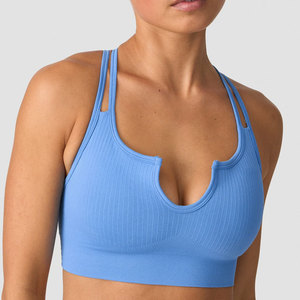 Sujetador deportivo para mujer con tirantes cruzados en la espalda, almohadillas extraíbles ajustables, cuello en V profundo, material acanalado, alta elasticidad, ajuste ceñido, ropa de yoga. - Product Image 3