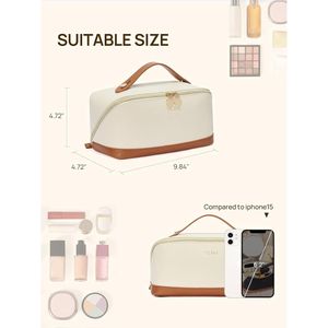 Grande trousse de maquillage en cuir avec poignée, étui cosmétique portable et étanche pour femme, avec séparateur ouvert - Product Image 4