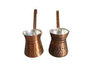 2-Piece Traditional Turkish Coffee Pot <b>Set</b> Hammered Copper Cezve Ibrik Maker with Long Hook Handle Vintage <b>Arabic</b> Greek Coffee - Product Image 3