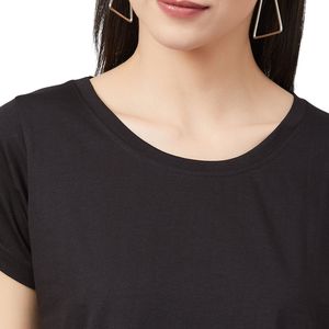 T-shirt court noir en coton pour femme, manches courtes, coupe ajustée, décontracté, mode estivale, vente en gros OEM - Product Image 3