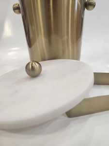 Premium Gold Ice <b>Bucket</b> with White <b>Lid</b> and Tongs Perfect for Event Buffets Home Bars Wine Beer And Champagne Chiller - Product Image 5