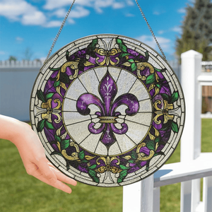 CIFbuy Colorful Glass Fleur De Lis <b>Window</b> Hanging Stained Glass <b>Panels</b> Home Decor Atmosphere Pendant TikTok for Temu Pick - Product Image 1