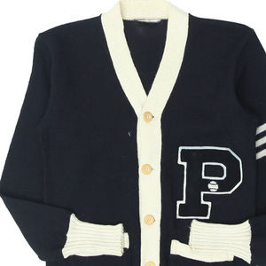 Cardigan en tricot bleu marine pour homme avec logo lettre P, manches longues, fermeture boutonnée, pull d'automne, cardigan en tricot à manches longues - Product Image 3