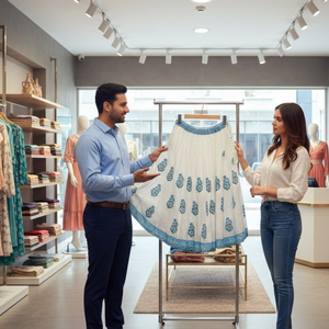 กระโปรงแม็กซี่ทรงบานผ้าฝ้ายพิมพ์ลายด้วยมือ 36 ลาย คอลเลคชั่น Kali พร้อมซับใน ดีไซน์ Aster Carry แต่งขอบตัดสี - Product Image 4