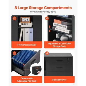 Armadietto Portadocumenti in Legno a 3 Cassetti Regolabile, Mobile con Serratura e Presa di Corrente, Scaffali Portadocumenti con Ruote e Serratura - Product Image 4