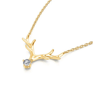 Collier pendentif en or jaune 14 carats avec diamant de laboratoire en forme de bois de cerf - Product Image 3