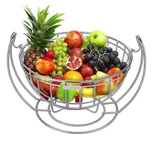Iron Fruit <b>Basket</b> with Drain Design Stylish Steel Fruit Bowl <b>Kitchen</b> Storage Holder - Product Image 1