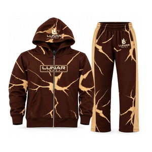 Wholesale OEM Custom Winter 2-Piece <b>Brown</b> Beige Sublimation Printed Spandex/Polyester Fleece Breathable Tracksuit Set Zip <b>Hoodie</b> - Product Image 1