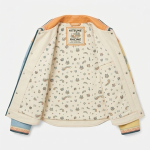 Kitsune Racing Bedruckte Leder-Varsity-Jacke für Herren Streetwear Orange Charakterdesign Umlegekragen Reißverschluss Vorne - Product Image 5