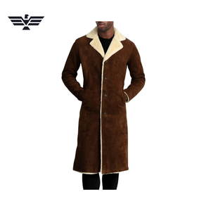 <b>Men's</b> Long <b>Suede</b> Motorcycle <b>Jacket</b> with Faux Fur Lining Stand Collar Single Breasted Breathable Winter Streetwear Outerwear - Product Image 5