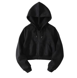 Chaqueta Deportiva de Algodón Cómoda para Mujer, Holgada, con Cierre Frontal, Transpirable, Top Corto con Capucha para Fitness - Product Image 1