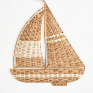 Decoración de pared para habitación infantil, hecha a mano, de ratán, con diseño de velero, material tejido natural, para colgar en la pared. - Product Image 1