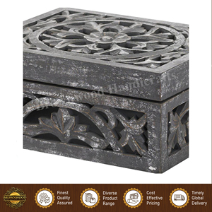 Indian Exporter of Best Quality Top Selling Distressed <b>Grey</b> Antique Color Handmade Hand Carved Wooden <b>Box</b> for Jewelry <b>Storage</b> - Product Image 2