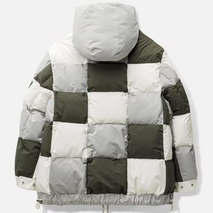 Veste matelassée à capuche pour homme, coupe-vent, épaisse, en polyester, avec blocs de couleur, manteau d'hiver décontracté, coupe ample avec fermeture éclair et poches - Product Image 5