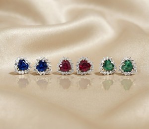 14KT Gold Fine Jewelry Certified Heart Stud <b>Earrings</b> in Natural Emerald and Natural Diamonds for wedding occasions - Product Image 1