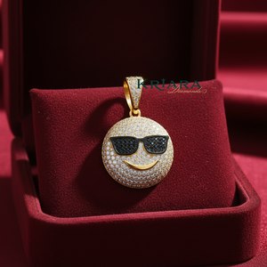 Pendentif Smiley en Argent 925 Plaqué Or 18K avec Moissanite et Lunettes de Soleil, Coupe Ronde Brillante, Style Hip-Hop Unisexe pour Usage Quotidien - Product Image 3