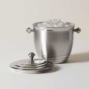 Luxury Nambe Scoop Set Sculptural Silver Metal <b>Ice</b> Pail <b>With</b> Wooden Inset <b>Lid</b> Elegant Round Polished Metal <b>Ice</b> <b>Bucket</b> - Product Image 1