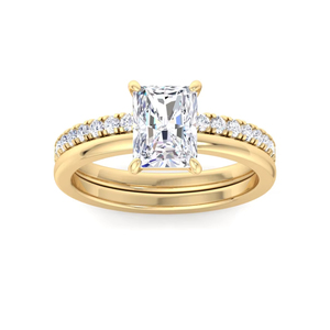 Radiant Cut Lab Grown Diamond Engagement <b>Ring</b> <b>Set</b> Pave Diamond Band Bridal <b>Ring</b> <b>Set</b> <b>Gold</b> Diamond Wedding <b>Ring</b> <b>Set</b> - Product Image 1