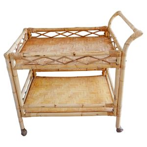 Natural Beverage Serving Trolley With Elegant Wooden Frame And Easy <b>Moving</b> Rolling Wheels Design - Product Image 6
