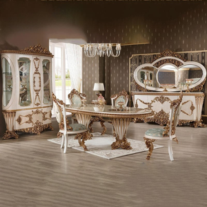 Royal Victorian Style Dining <b>Table</b> Set Solid Mahogany Hand Carved with Display Cabinet <b>Buffet</b> Set Resort Hotel Home Use - Product Image 1