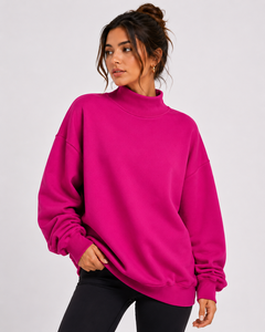 Sweat-shirt à col montant pour femme, mélange de coton de haute qualité, pull avec étiquette tissée personnalisée, production OEM en usine - Product Image 1