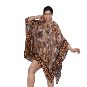 Vestido Kaftán Mini de Playa Bohemio Ecológico de Satén Viscosa Estampado con Cuello en V Transpirable Asimétrico - Product Image 1