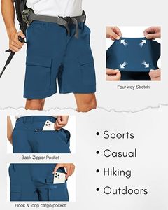 Shorts cargo pour homme, couleur unie, séchage rapide, taille mi-haute, fermeture boutonnée, shorts décontractés, avec poches, tissu Oxford - Product Image 6