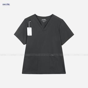 Conjunto de Uniforme Médico para Hombre, Cuello en V, Color Negro, Manga Corta, Tejido de Algodón y Poliéster, Incluye Pantalones - Product Image 4