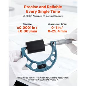 Ultra-Precision 0.0001 Machinist <b>Micrometer</b> Set 4 PCS 0-1"/1-2"/2-3"/3-4" Professional for Precision Work - Product Image 3