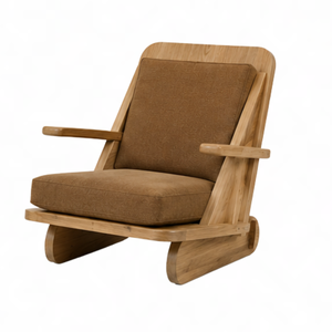 Fauteuil de relaxation en teck massif avec coussin brun, mobilier d'extérieur de luxe pour jardin, hôtel, resort, villa et terrasse - Product Image 3