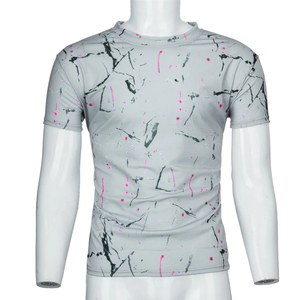 Camiseta de Manga Corta para Hombre, Corte Ajustado, Cuello Redondo, con Estampado Abstracto en Negro y Rosa, de Secado Rápido, Diseño Deportivo - Product Image 3