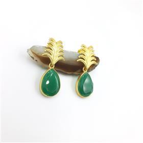 Boucles d'oreilles en argent plaqué or 18 carats avec pierre précieuse en onyx vert en forme de poire, vente en gros, boucles d'oreilles en onyx vert au design tendance - Product Image 5