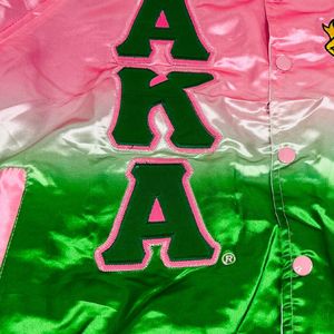 AKA Ombré Bomber <b>Jacket</b> <b>Pink</b> Green Satin Gradient Varsity Style Unisex Fashion Outerwear <b>Jacket</b> Apparel Collection - Product Image 6