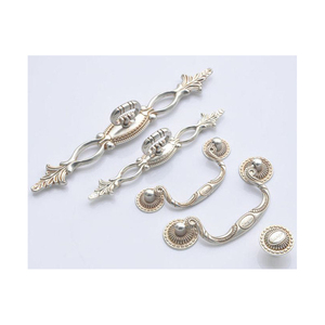 European Antique Silver Furniture Handle Vintage Classical Wardrobe Handles for Kitchen Cabinets Dresser Drawer <b>Knobs</b> Bedrooms - Product Image 1