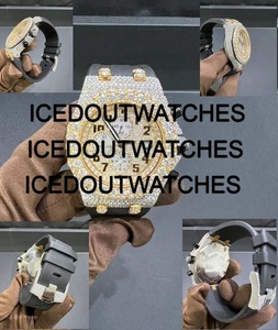 Reloj de pulsera redondo de acero inoxidable con diamantes de moissanita engastados, esfera de cristal, cierre de brazalete, resistente al agua 10 bar, estilo Hip Hop, regalo de compromiso - Product Image 3