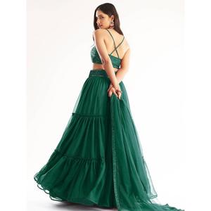 ชุดผ้าจอร์เจียประดับเลื่อมสีเขียวสุดเจ๋งชุดปาร์ตี้ lehenga choli กับ dupatta - Product Image 6