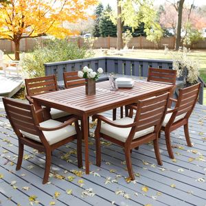 Outdoor <b>Garden</b> Table <b>Set</b> With 4/6 Chairs Rustic Wooden Patio Furniture Weather Resistant Solid Wood Design - Product Image 3