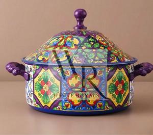 Luxury Floral Enamel Casserole Dish with Lid Food Warmer Premium Metal <b>Cookware</b> <b>Set</b> Ramadan Eid Serving Buffet Wholesale Supply - Product Image 5