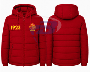 เสื้อแจ็คเก็ตพัฟเฟอร์มีฮู้ดสีแดงสำหรับผู้ชาย NSPDK รุ่นวินเทจสำหรับฤดูหนาว ซิปยาวเต็มตัว สวมใส่สบายๆ สำหรับกิจกรรมกลางแจ้ง แฟชั่นลำลอง - Product Image 3